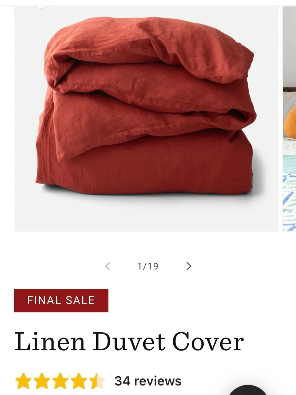 Schoolhouse Paprika Twin Linen Duvet Cover NWT